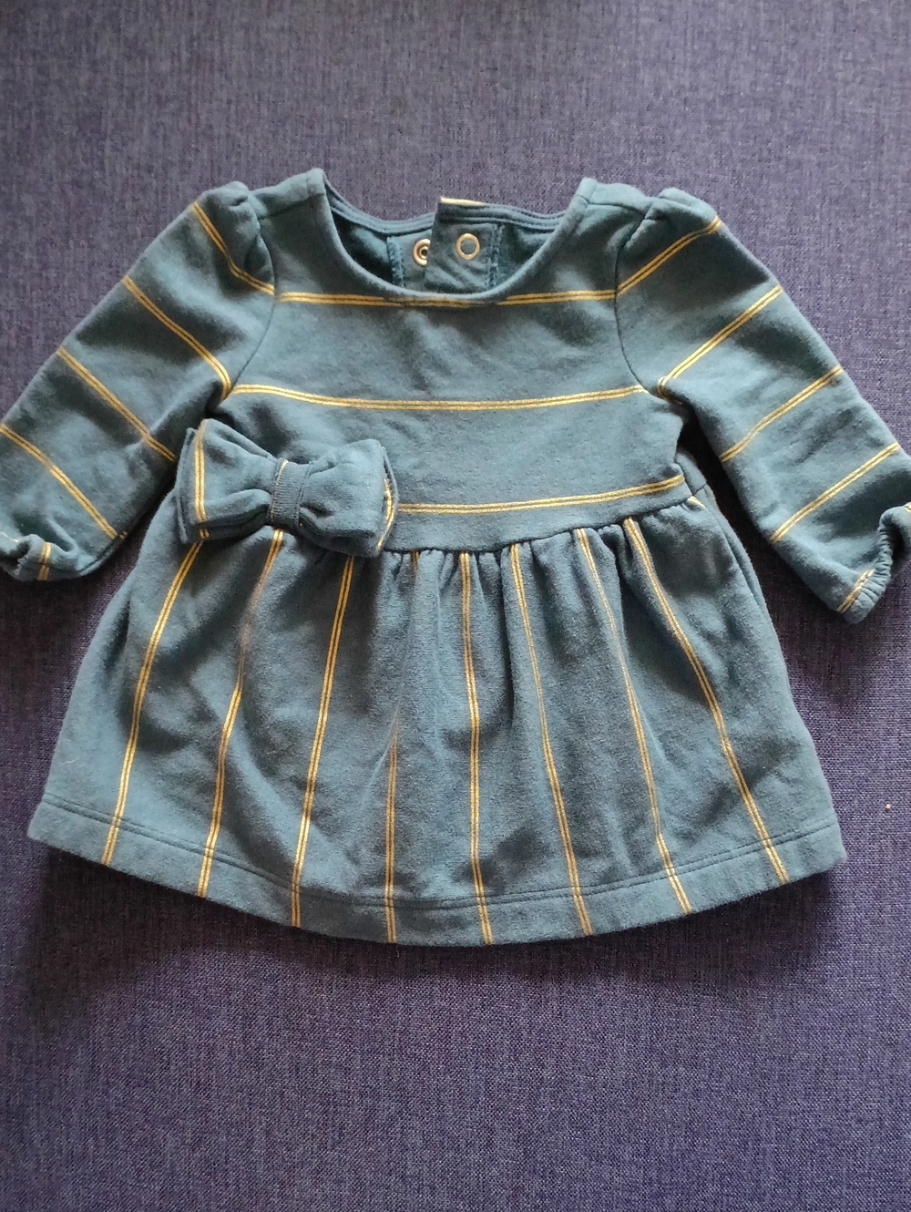 H&M Teal Long-Sleeve Bow Front Striped Top